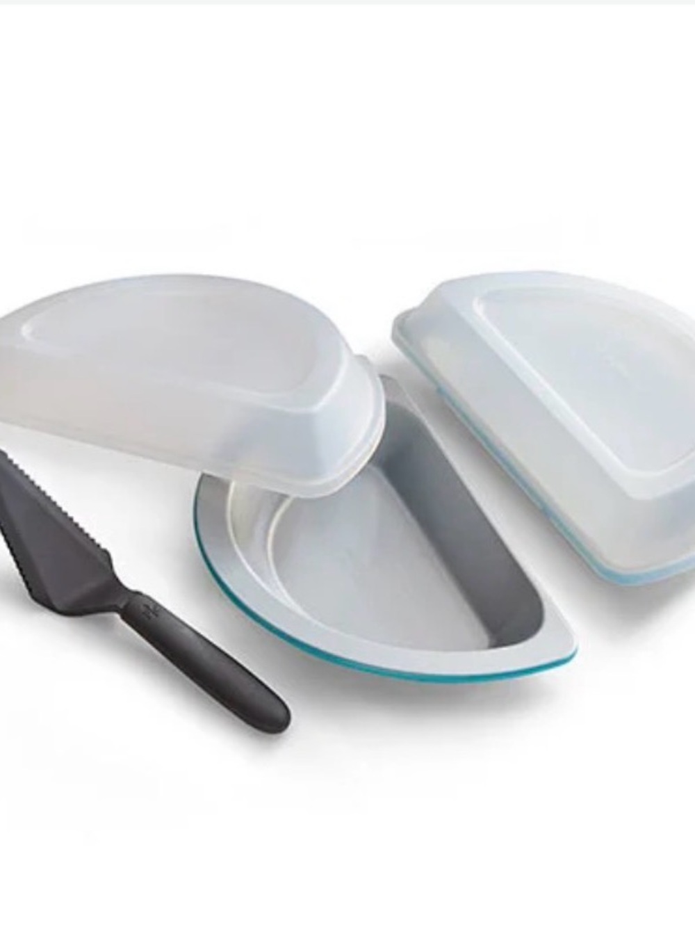 Pampered Chef Ceramic Bake Dish with Lids and Server - White and Aqua Trim